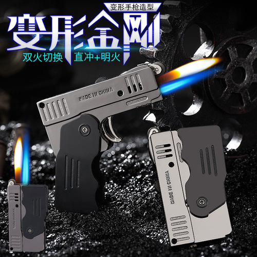 Internet celebrity deformed pistol double flame open flame straight into one lighter inflatable blue flame lighter M902