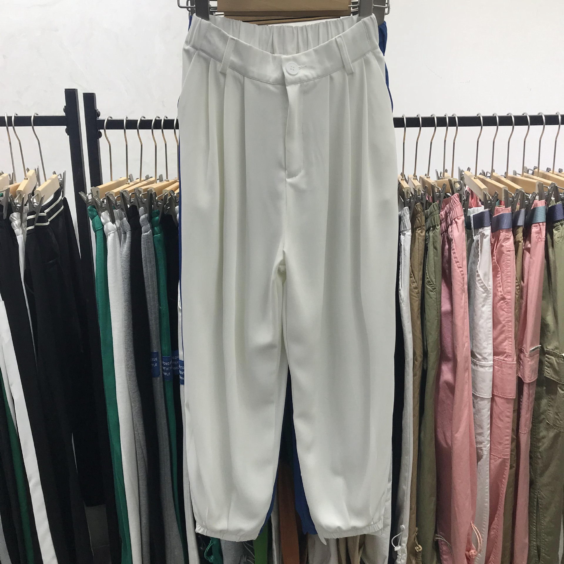 实拍西装裤口不对称休闲裤夏季新款韩版显瘦哈伦裤洋气女半松紧腰|ms