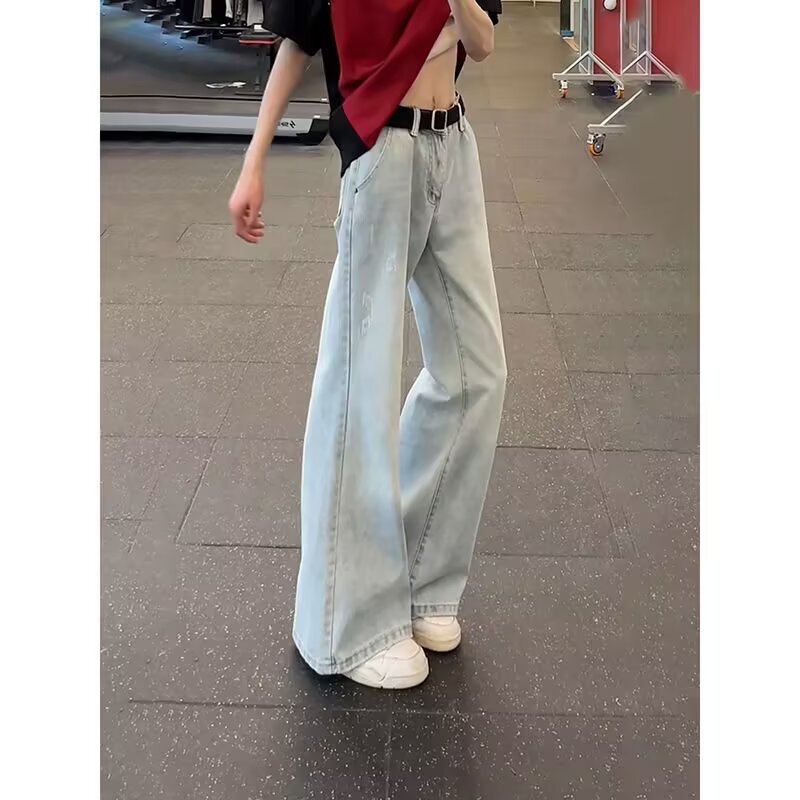 Light Blue Scimitar Jeans Men's Spring & Fall New American High Street Vibe Pants Straight Leg Slightly Flared Loose Casual Pants