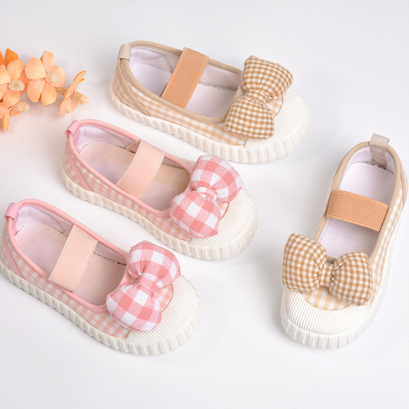 Foreign Trade New Bow Baby Kidsren's Canvas Shoes Korean Style Slip-On Girls Kindergarten Kidsren's Shoes Soft Soles