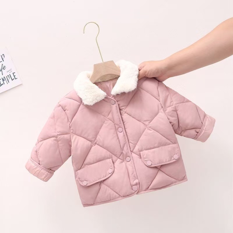 反季新款儿童羽绒棉服中小童加厚保暖毛领外套男女童休闲韩版纯色|undefined