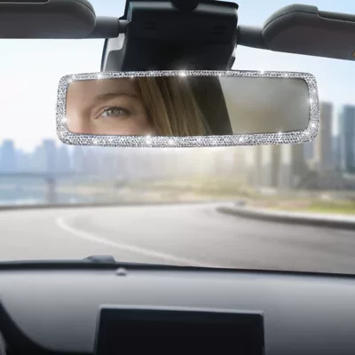 Car-mounted diamond-encrusted rearview mirror cover, car interior accessories, car parts, decorative car blind spot mirror, manufacturer wholesale (Rearview mirror/rearview mirror) - white-diamond