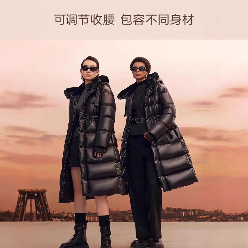 反季商场加厚鹅绒羽绒服女黑尊八格收腰长款2025冬季新款过膝外套|undefined