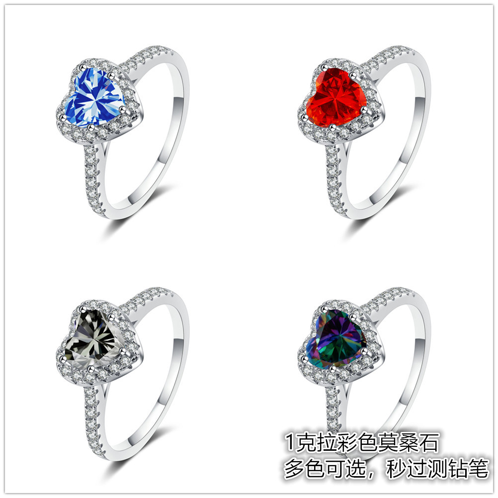 Anillo de plata S925 de color de importación de anillo de piedra de mozanita de un quilate de diamantes de diamantes de mozanita