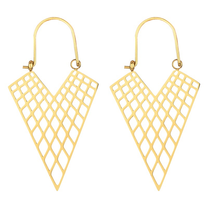 Joyería de comercio exterior europeo y americano de acero inoxidable hueco geométrico triángulo pendientes vintage bohemio tallado pendientes