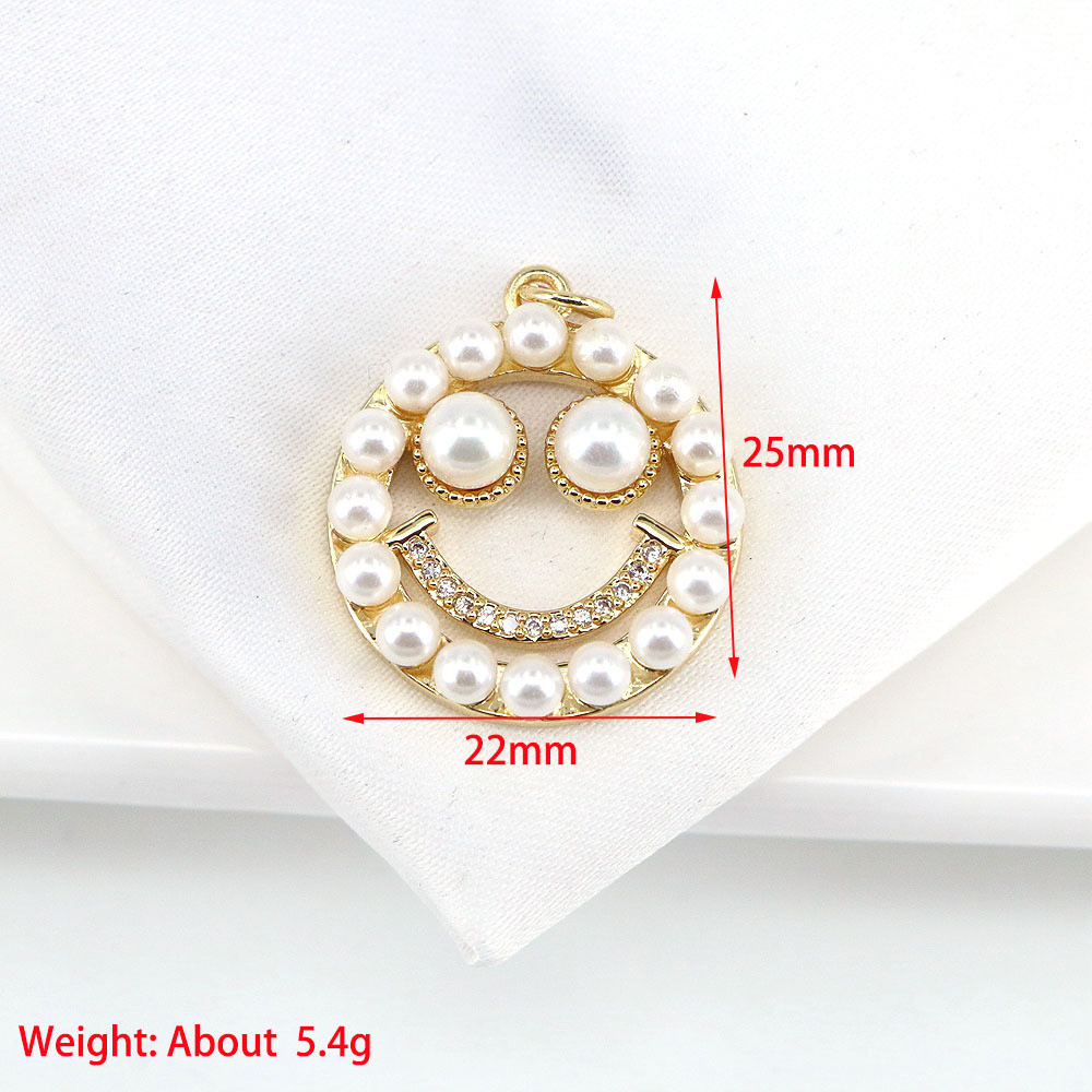 European And American Style Inlaid Pearl Zircon Hollow Smiley Face Pendant Necklace display picture 1