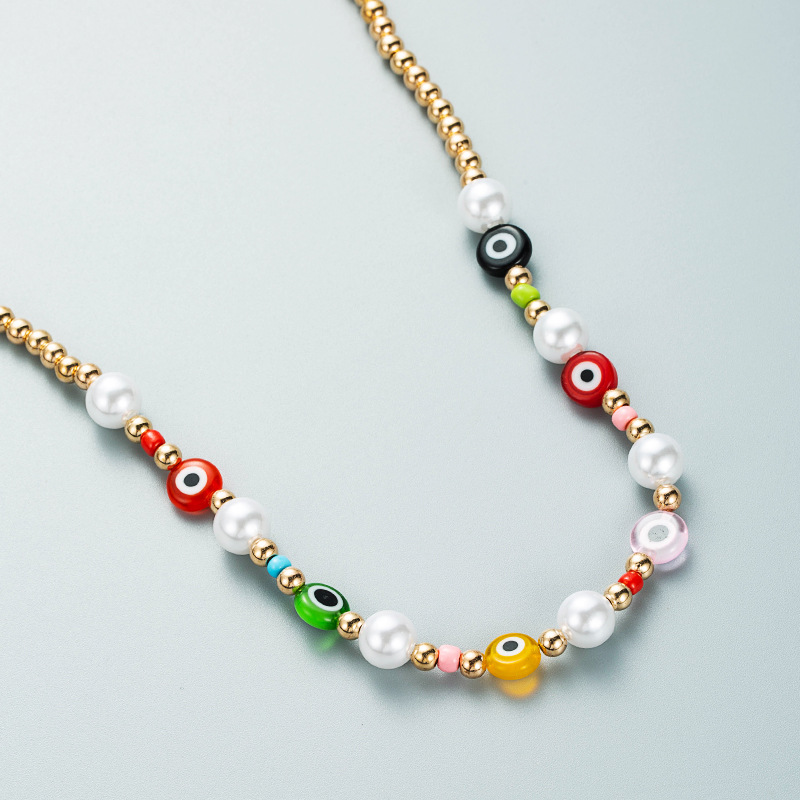 RetroTeufelsaugen ethnischen Stil farbige Reisperlenimitation Perlenkette personalisierte handgemachte Perlenkettepicture3