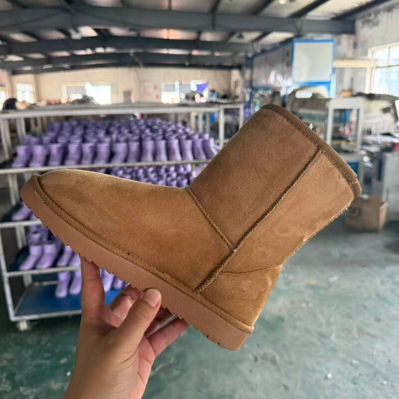 New suede 5825 flat-soled snow boots, unisex, mid-calf, fleece-lined, thickened, cold-proof, warm cotton boots