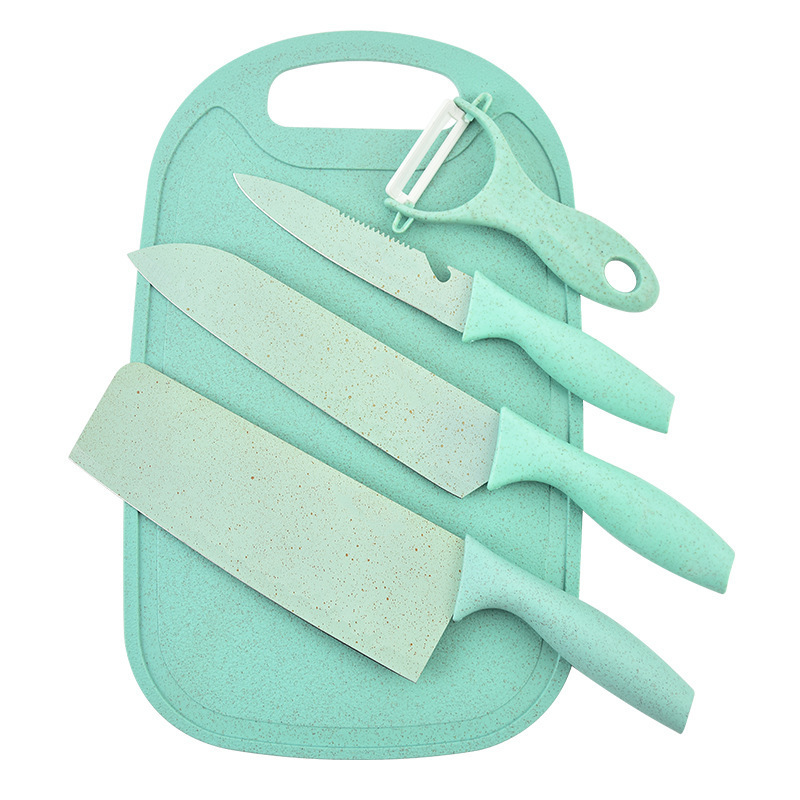 Fábrica directa de color de cinco piezas succión conjunto de tarjetas azul combinación de cuchillo de regalo con cuchillo de cocina conjunto de herramientas