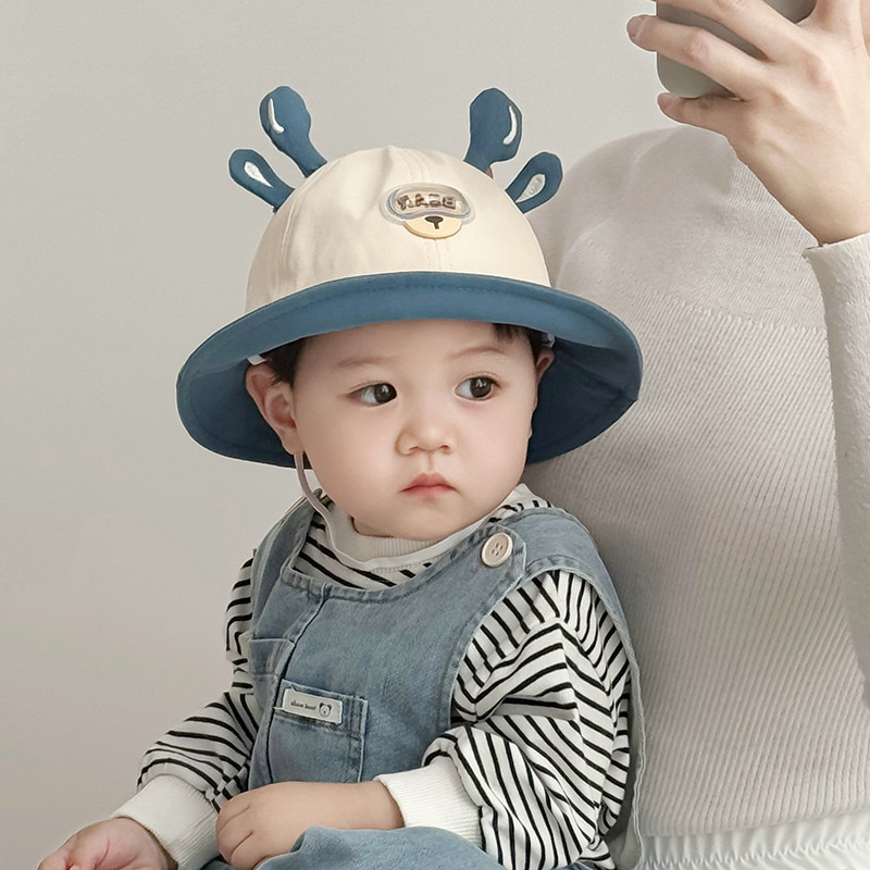 Sombrero para bebés primavera y otoño estilo coreano super lindo corno de ciervo niño sombrero primavera delgado sombrero de pescador para niños