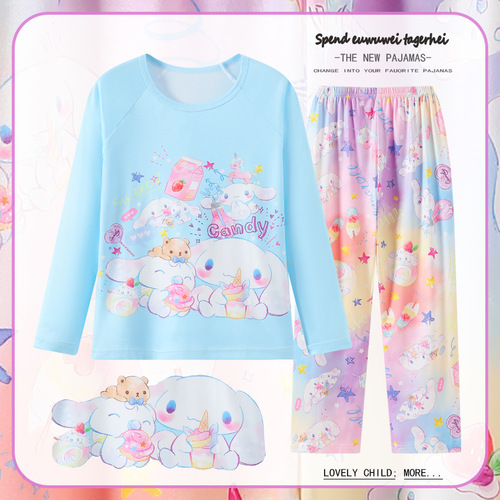 Children's Pajamas Spring and Autumn Long Sleeve Girls' Cartoon Cute Print Baby Comfort Home Suit Set Wholesale