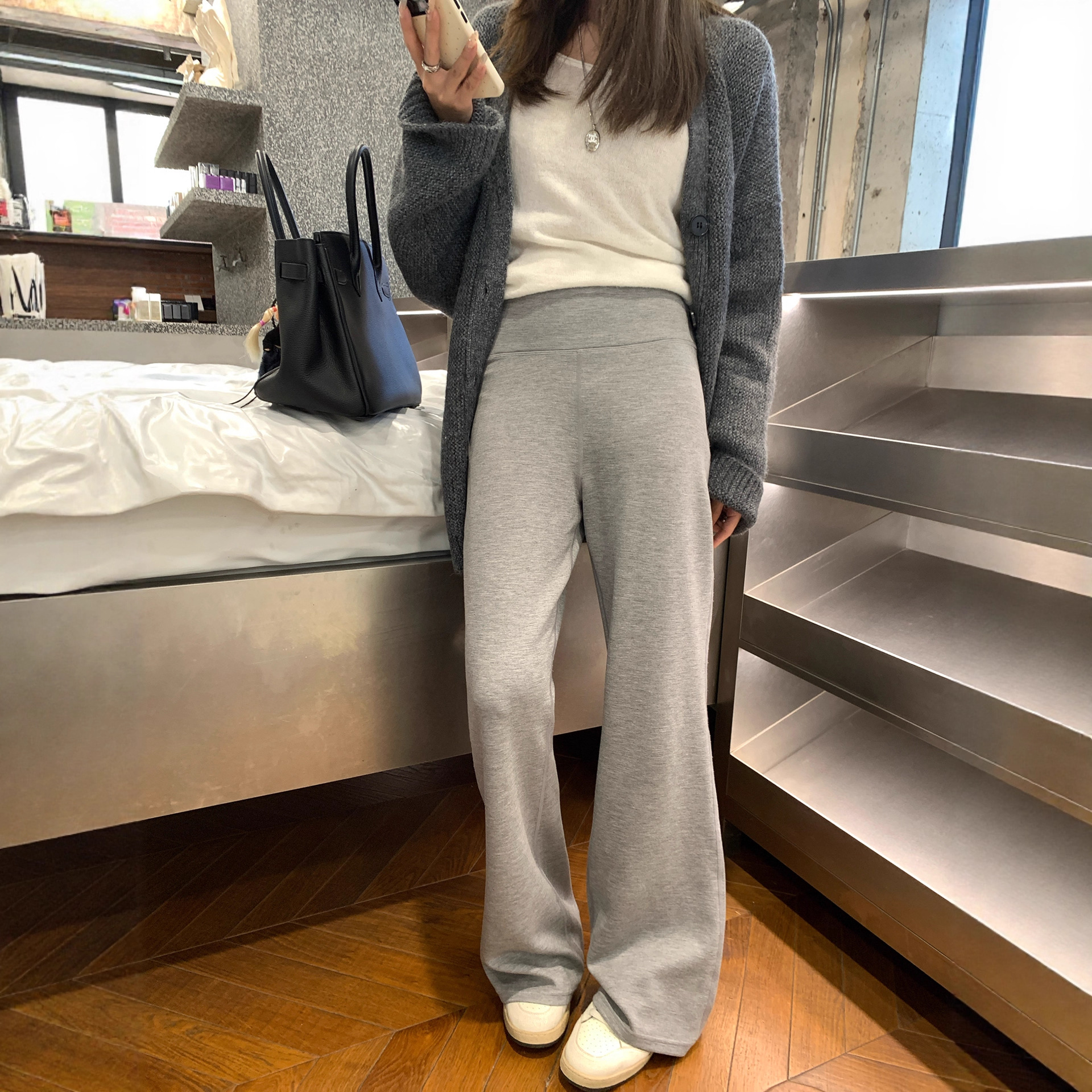 Baisiwang Modal Four-Way Stretch Air Layer High-Waisted Casual Pants for Women, Autumn Versatile Slimming Hip-Lifting Flared Pants