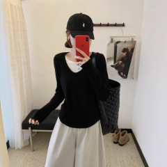 3656长袖2025秋新款女修身显瘦假两件打底衫T恤即墨卫衣厂