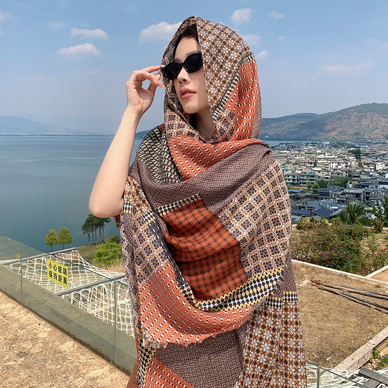2025 nuevo algodón y lino de alta calidad, chal de protección solar, playa de playa, desierto, bufandas al por mayor