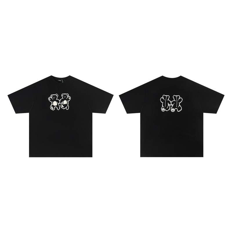 We11 Is Ready to Go Now, Huang Jingyu's Same Style Trendy Brand Line Bear Print Heavyweight Pure Cotton T-Shirt, Loose Short Sleeves
