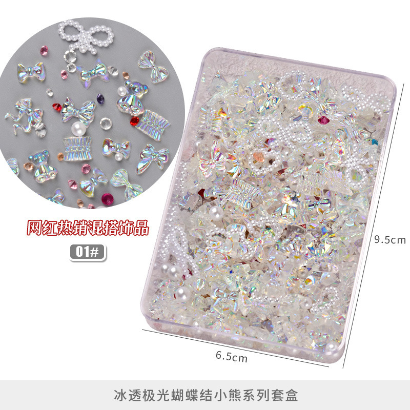 9,9 yuanes en línea popular clavo ciego caja de la joyería Aurora arco de dibujos animados oso joyería perla rhinestone Accesorios