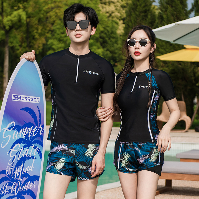 Japanese and Korean New Couple Wetsuit Surfing Vacation Boxers Slimming Student plus size Men's and Women's Snorkeling Swimsuit