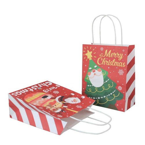 New Christmas gift handbag Kraft paper red square bottom handbag Christmas gift paper bag handbag