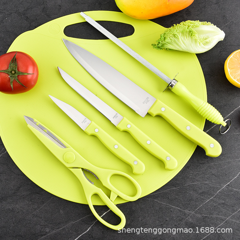 Nuevo conjunto de tarjetas de succión de cocina de acero inoxidable de seis piezas cuchillo de cocina multifuncional cuchillo de frutas conjunto de cuchillos