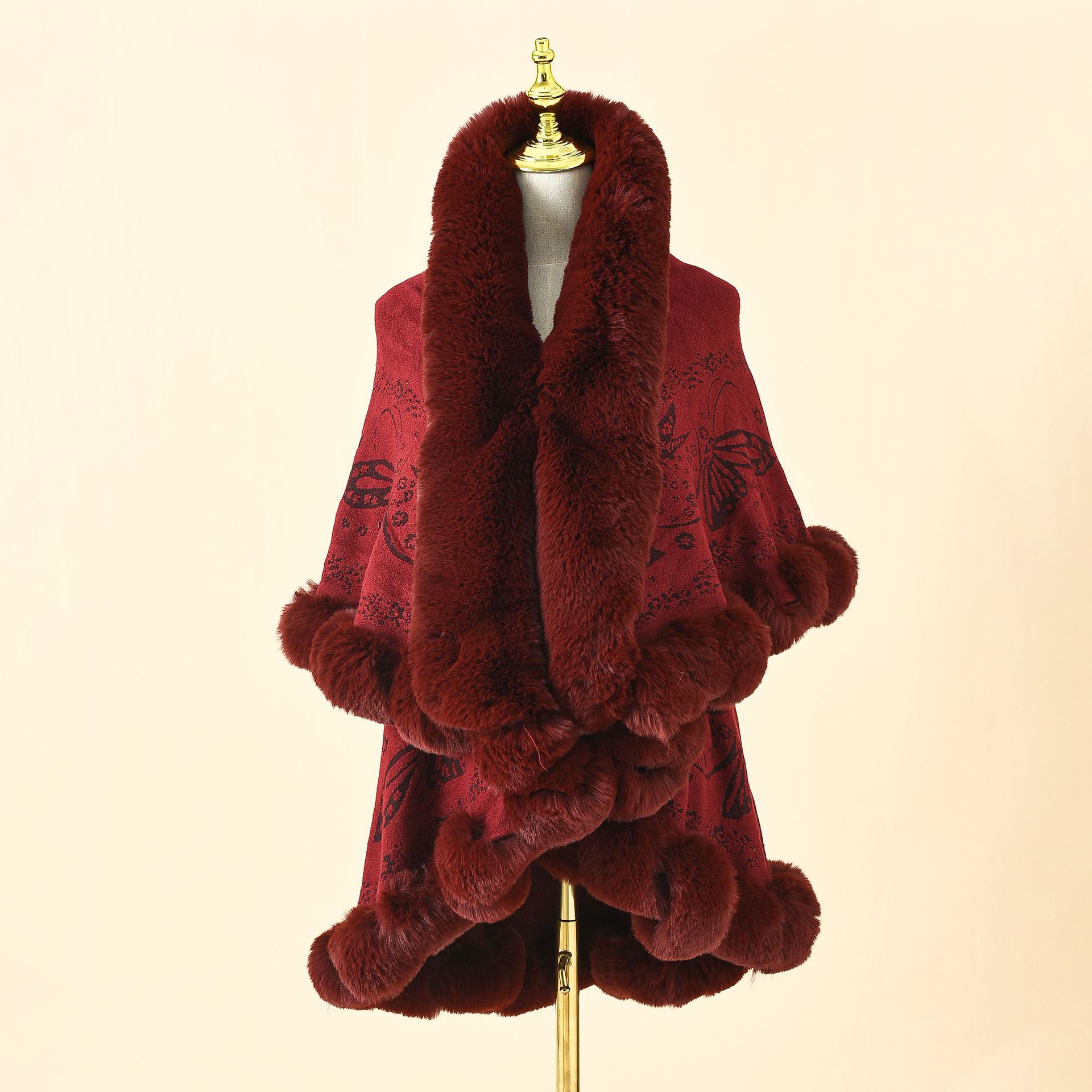Tiktok transmisión en vivo Otoño e Invierno Nueva suelta Faux Fox Cuello de piel de doble capa chal capa simple moda casual moda