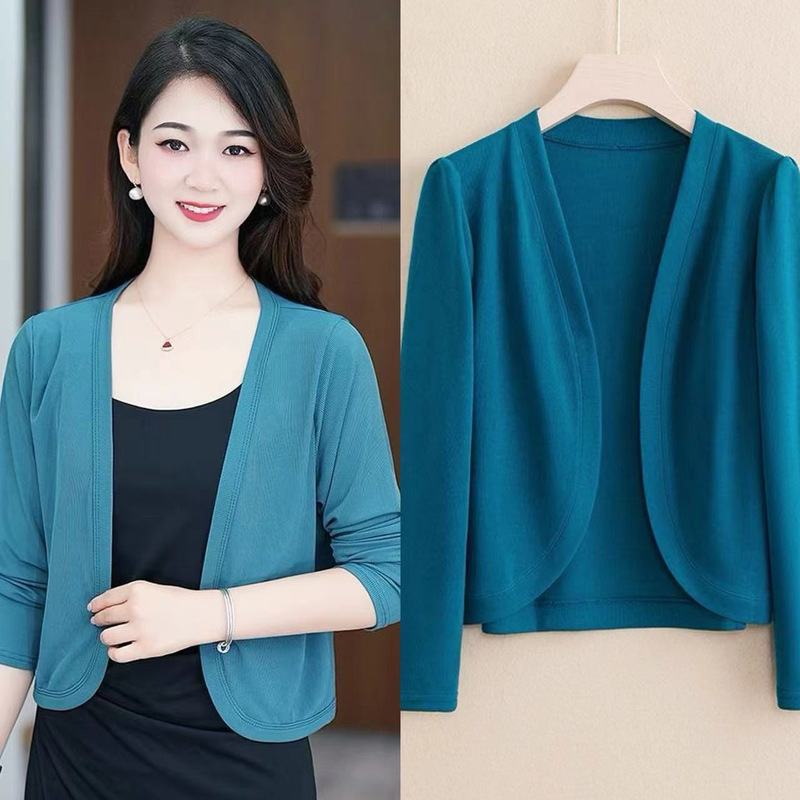 Ice Silk Shawl Short Coat Women's Spring and Summer New Long-sleeved Cheongsam Outer Cardigan Short All-match Waistcoat