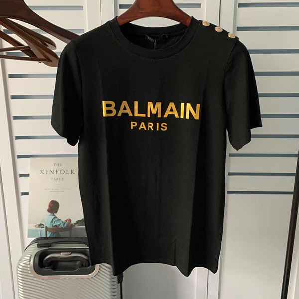 25SS Spring and Summer New Balmain balmain Cotton Loose Letter Gold Buckle Pullover T-shirt ins Couple T-shirt