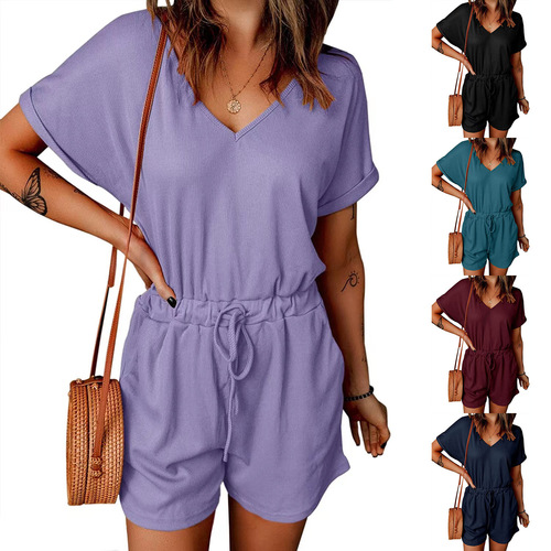 Spring and Summer European and American Women's Fashion Hot Selling Casual V-Neck Flared Sleeve Pocket Bodysuit for Women