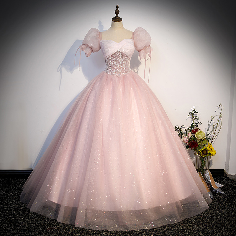 Vestido de compromiso princesa Rosa novia tostada vestido etapa rendimiento solo vestido de novia vestido de noche vestido anfitrión venta al por mayor