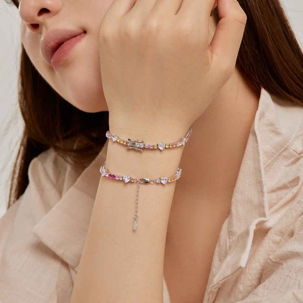 12g Weight Zircon Inlay Material Bracelets Classification 1 Piece Quantity Daily, Street Occasion 925 Sterling Silver Material Water Droplets, Heart Shape, Flower Pattern Women's Gender Inlay Design IG Style, Shiny Style 925 Sterling Silver Bracelets IG Style Shiny 14