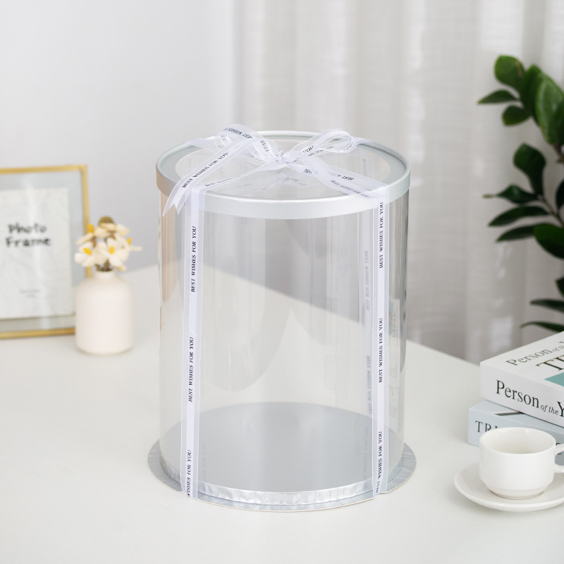 Cajas redondas modernas y transparentes para pasteles de 4, 6, 8, 10 y 12 pulgadas, de doble capa y con empaque elevado, al por mayor.