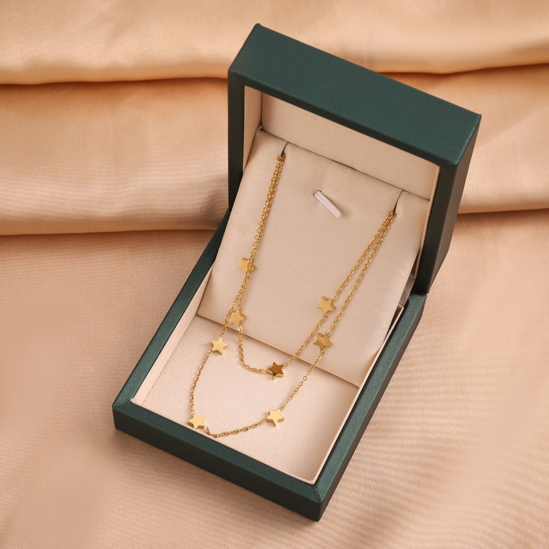 Fashion Pentagram Titanium Steel Plating Layered Necklaces