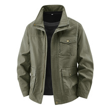 2025秋冬新款水洗棉外套立领多口袋纯棉工作上衣中老年工装夹克衫