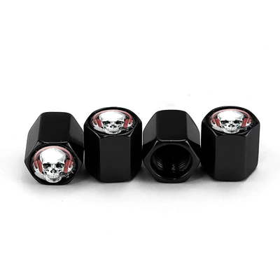 4 pcs/set universal car skull valve cap dust Rod valve cap rust-proof aluminum alloy tire valve (valve) - black-metal-headset-skull-4pcs