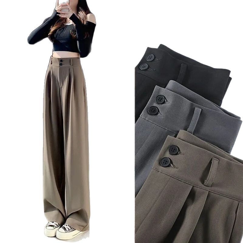 女性用ワイドレッグパンツ、春と秋のハイウエスト痩身パンツ、梨型体型向けストレートレッグフロアレングスパンツ、女性用カジュアルスーツパンツ|undefined