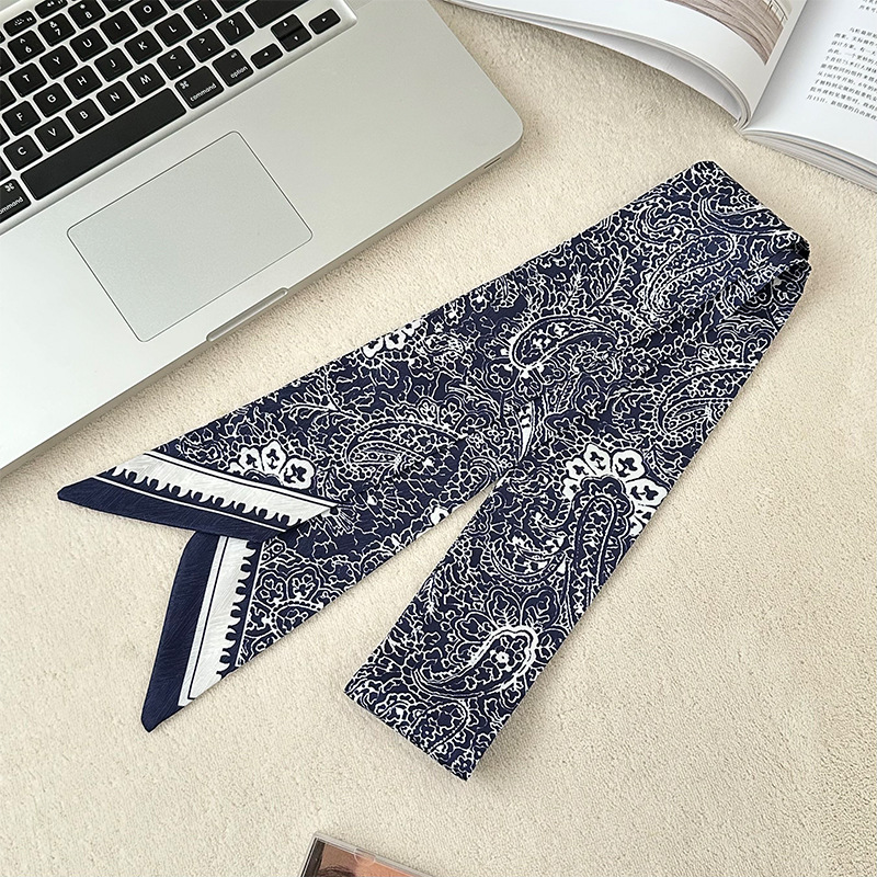 Pañuelo de seda, banda larga, sensación de alta calidad, bufanda pequeña decorativa, bolsa de toalla de seda, envuelta, pañuelo floral, cinta para el cabello, serpentín para el cabello