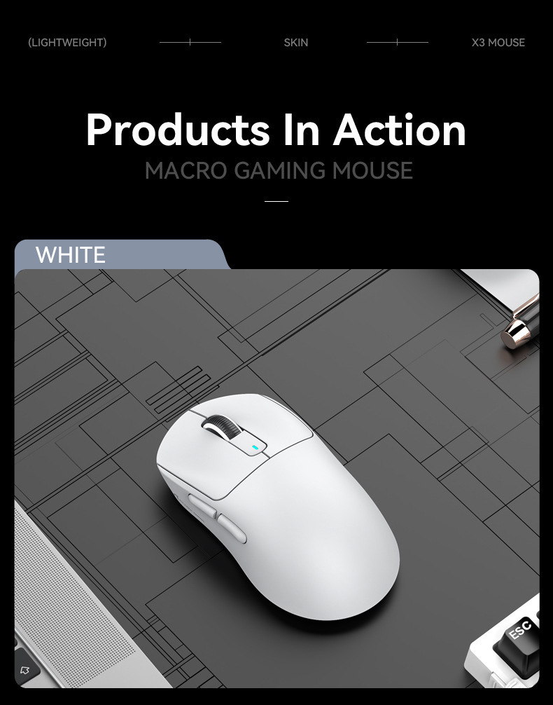 AttackShark X3 Mouse,Lightweight,PAW3395 Sensor,E-sports Game The Third Mock Examination Wireless Mouse,2.4G Wireless+Bluetooth 5.2+Type-C,26000DPI_voghion.com