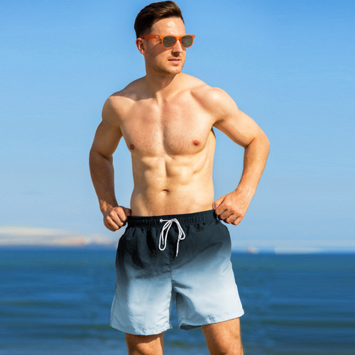 Men's Loose Print Gradient Swimming Trunks with Four-Way Stretch, Amazon Beach Shorts