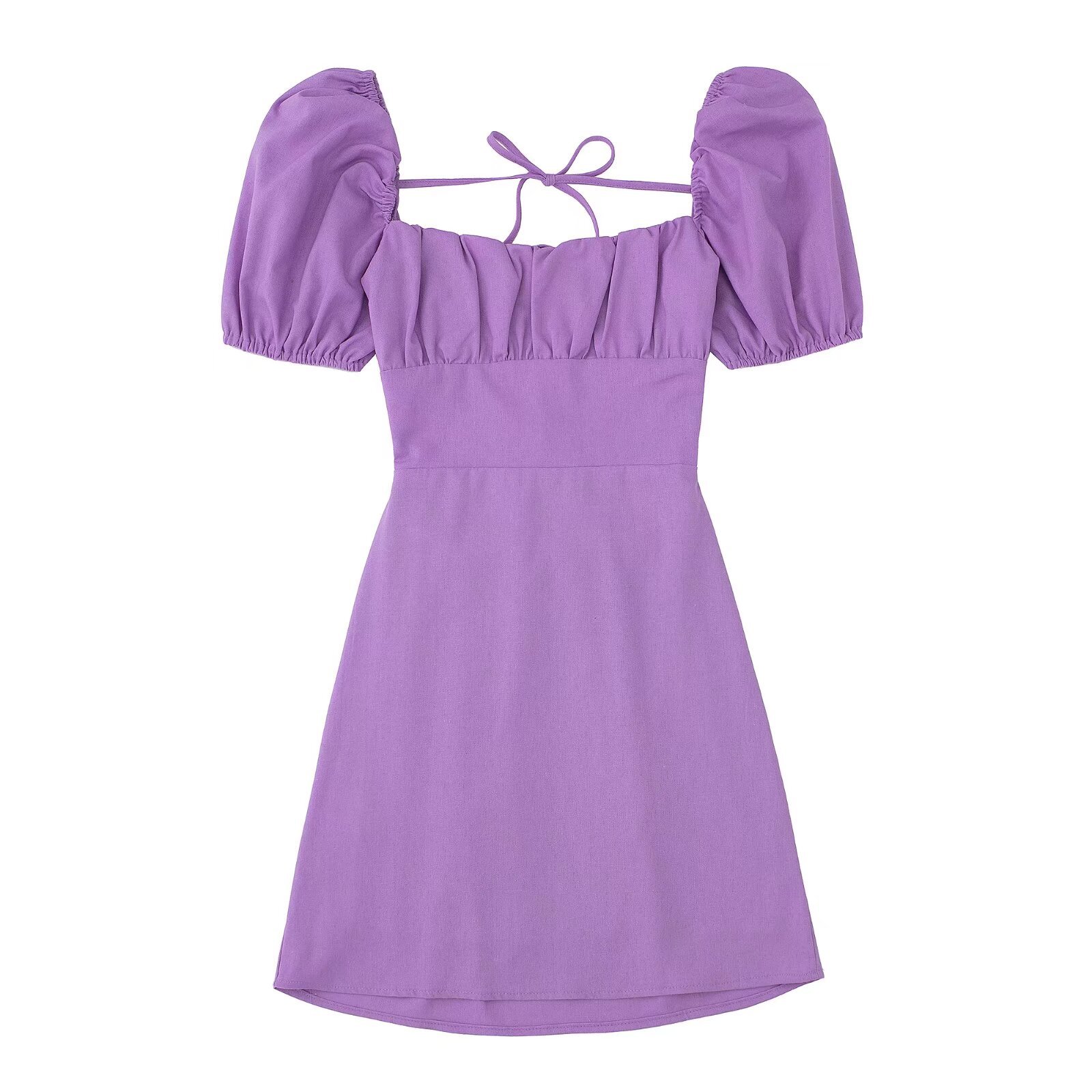 364g Weight Short Mini Dress Dress Length Type Short Sleeve Sleeve Length Princess Dress Dresses Type Puff Sleeve Sleeve Type Cotton Blend Fabric Type Mid Waist Waist Line Holiday, Daily Occasion Square Neck Neckline Slim Fit Type Solid Color Pattern Summer Season Women's Gender Elegant, Streetwear Style Black Color 6562 Spring New Women's Clothing European And American Square Collar Pure Color All-Matching Puff Sleeve Back Lace-up Backless Dress Short Skirt 9