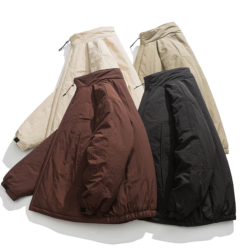 Abrigo de invierno de algodón acolchado abrigo de los hombres de moda de cuello de pie japonés estilo coreano Chaqueta de algodón acolchado suelta estilo perezoso engrosada pareja pan abrigo de algodón acolchado