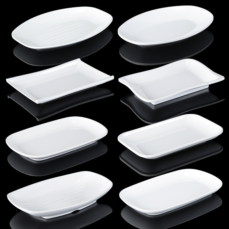 Square Imitation White Plastic Dish Rectangular Melamine Hot Pot Restaurant Rectangular Hot Pot Porcelain Plate Rice Roll Plate