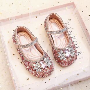 Girls Elsa Princess Shoes 2023 Spring and Autumn New Children's Leather Shoes Baby Girl Performance Crystal Shoes Soft Sole Shoes