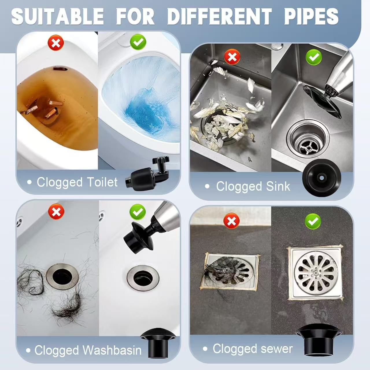 Stainless Steel High Pressure Air Toilet Plunger, Multifunctional Powerful Manual Pipe Unclogger Cleaning Tool For Bathroom Toilet Kitchen Floor Drain_voghion.com