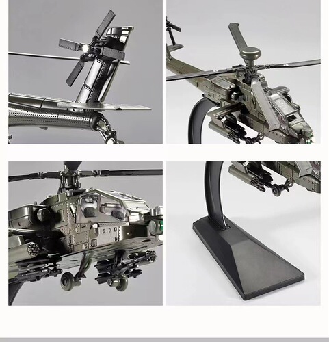 Huayi Apache Armed Helicopter Simulation Alloy Military Boy Sound and Light Toy Model Collectible Display