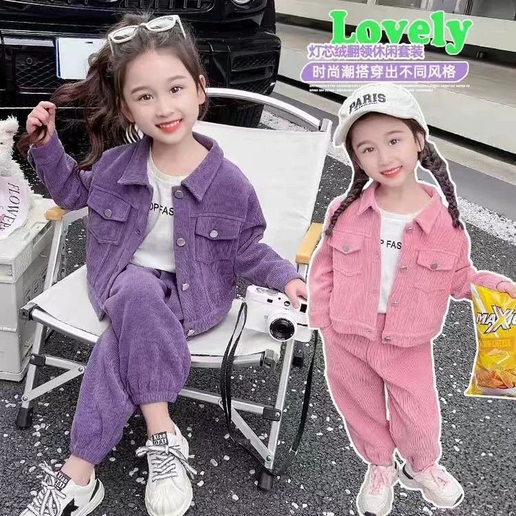 2024 новая девушка весна и осень корейская версия детского вельветового костюма