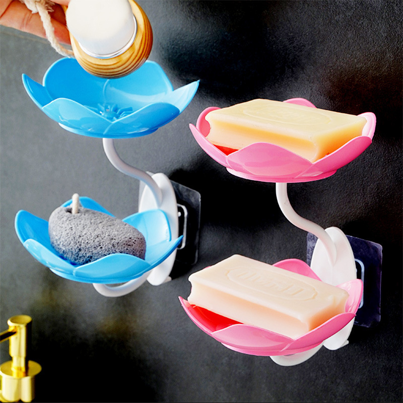 Lotus Soap Holder, No-Drill Wall-Mounted Double-Layer Draining Flower Soap Dish, Soap Rack, Bathroom Storage Shelf