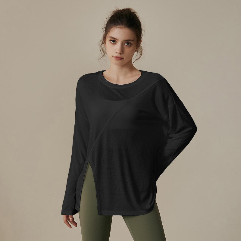 ヨガ服女性秋冬スタイルランニングスポーツゆるいブラウスtシャツプラティトレーニング長袖上着フィットネススーツ|undefined