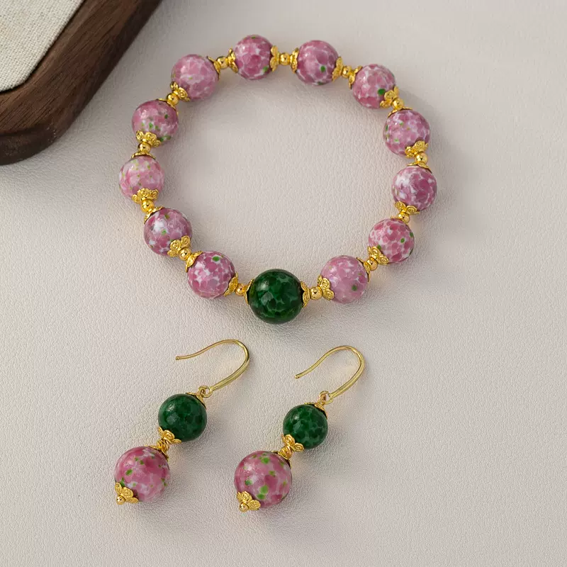 古法蛙皮老琉璃手串新中式耳环小众高级感古风手链百搭手饰女批发