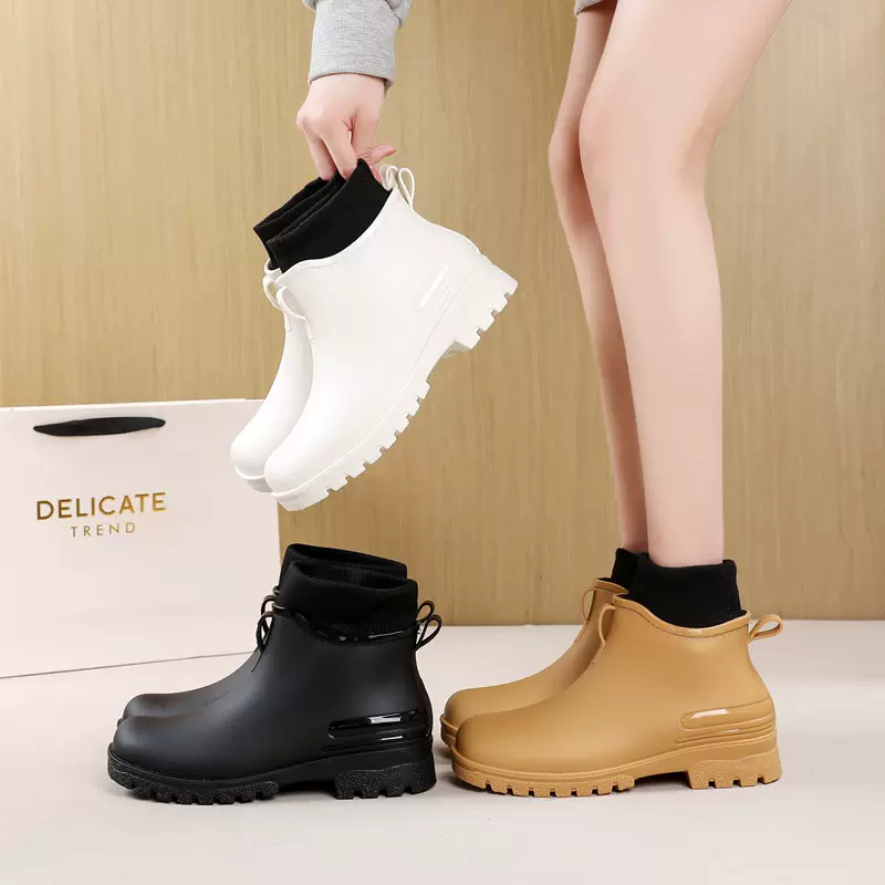 水鞋女士切尔西加绒雨鞋短筒男士涉水鞋低帮胶鞋男女款防滑耐磨