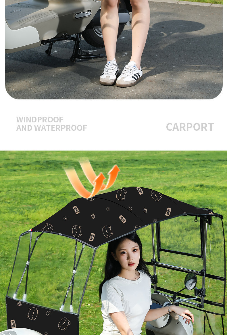 Electric Vehicle Canopy Foldable and Detachable New Model Folding Electric Motorcycle Windproof Cover Rainproof Sunshade Retractable Umbrella