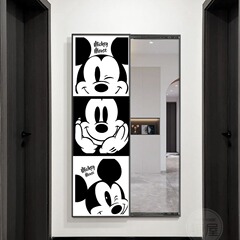 ミッキー隠し式全身鏡玄関装飾画押し引き鏡掛け絵シンプルな寝室の壁画コンタクトレンズ